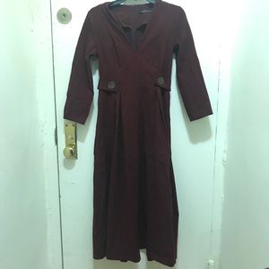 Zara Burgundy midi wool dress xs